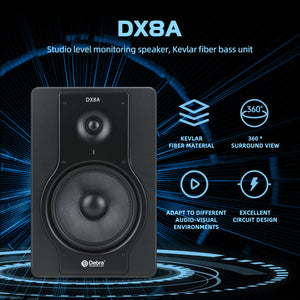 D Debra DX8A Audio Monitor Speakers with Volume Control XLR/6.5mm Inputs, Ideal for Music Production, Live Broadcasting, Gaming, Small Performances