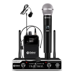 Wireless Microphone System D Debra UHF UBR-102 with Dual Cordless Mics, 260ft Range, Suitable for Church, Lectures, Karaoke, Weddings, DJ, and Bars