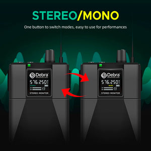 D Debra Audio PRO ST-102/ ST-202 UHF Stereo Wireless In-Ear Monitor System with Monitoring Type for Stage, Receiver for Studio, Guitar, Band Performance, Live Performance