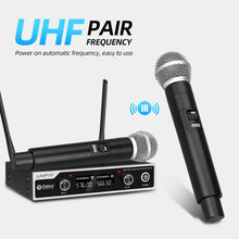 Load image into Gallery viewer, Wireless Microphone System D Debra UHF UBR-102 with Dual Handheld Cordless Mics, 260ft Range, Suitable for Church, Lectures, Karaoke, Weddings, DJ, and Bars
