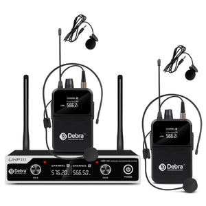 Wireless Microphone System D Debra UHF UBR-102 with Dual Cordless Mics, 260ft Range, Suitable for Church, Lectures, Karaoke, Weddings, DJ, and Bars