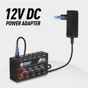 D Debra DH-400 Audio Mixer 4-Channel Line Mixer for Sub-Mixing, Ultra Low-Noise Mini Mixer for Microphones, Guitars, Bass, Keyboards, and Stage Sub Mixing - Perfect for Small Clubs and Bars