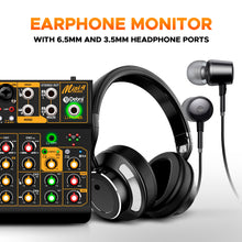 Carregar imagem no visualizador da galeria, D Debra Professional Audio Mixer Mini4, 4 Channel Sound Board Mixing Console with Bluetooth, Mic Preamps &amp; TypeC, OTG Audio Interface for PC Smartphone Studio Recording Webcast
