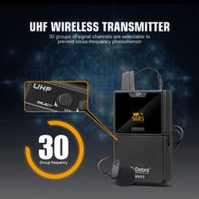 Load image into Gallery viewer, Debra Audio DV-01/02 UHF Wireless Microphone System with Lavalier Mic 30 Selectable Channels 50m Range for DSLR Camera Phone Live Recording
