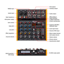 Load image into Gallery viewer, D Debra R4/R6 Professional Portable Multi-Functional Mixer Audio with 99 DSP Reverb Effects Mic Preamps and USB for DJ Mixer Console Karaoke Home Recording Studio
