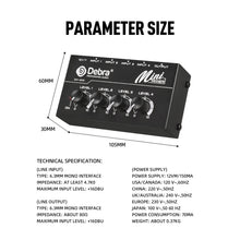 Load image into Gallery viewer, D Debra DH-400 Audio Mixer 4-Channel Line Mixer for Sub-Mixing, Ultra Low-Noise Mini Mixer for Microphones, Guitars, Bass, Keyboards, and Stage Sub Mixing - Perfect for Small Clubs and Bars
