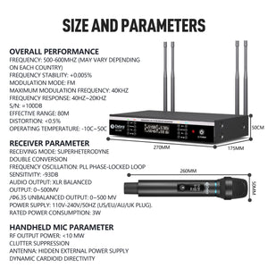 D Debra Audio Wireless Microphone System Pro UX400 UHF 4 Channle Rechargeable Handheld Microphone, Ideal for Meeting Church Speech Party