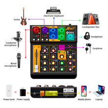 Carregar imagem no visualizador da galeria, D Debra Professional Audio Mixer Mini4, 4 Channel Sound Board Mixing Console with Bluetooth, Mic Preamps &amp; TypeC, OTG Audio Interface for PC Smartphone Studio Recording Webcast

