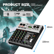 Load image into Gallery viewer, D Debra Pro Audio Mixer DG04S, 4-Channel Sound Board Mixing Console With USB 99 DSP Digital Effects Mic Preamps for PC Smartphone Studio Recording Webcast
