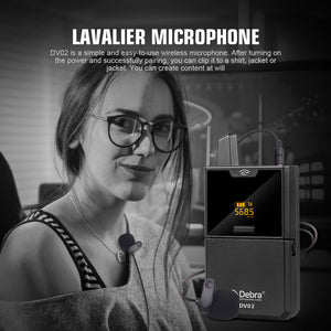 Debra Audio DV-01/02 UHF Wireless Microphone System with Lavalier Mic 30 Selectable Channels 50m Range for DSLR Camera Phone Live Recording