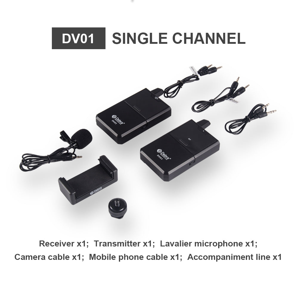 Debra Audio DV-01/02 UHF Wireless Microphone System with Lavalier Mic 30 Selectable Channels 50m Range for DSLR Camera Phone Live Recording