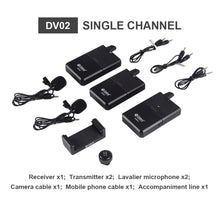 Load image into Gallery viewer, Debra Audio DV-01/02 UHF Wireless Microphone System with Lavalier Mic 30 Selectable Channels 50m Range for DSLR Camera Phone Live Recording
