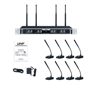 D Debra Audio Wireless Microphone System Pro DU4004/DU8008 UHF&nbsp;Wireless Handheld Gooseneck Lavalier Headset Mics, Adjustable Frequency 260FT Range, Ideal for Meeting Church Speech Party