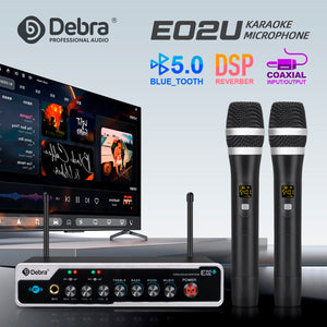 D Debra Audio E02U UHF Dual-Channel Wireless Microphone System with DSP Reverb Volume Control, 164 Feet Range for Karaoke Church Party