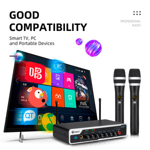 D Debra Audio E02U UHF Dual-Channel Wireless Microphone System with DSP Reverb Volume Control, 164 Feet Range for Karaoke Church Party