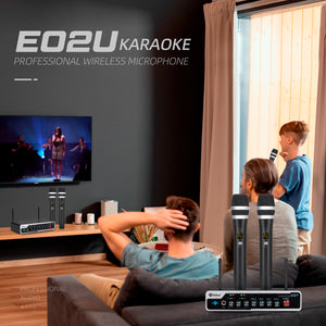 D Debra Audio E02U UHF Dual-Channel Wireless Microphone System with DSP Reverb Volume Control, 164 Feet Range for Karaoke Church Party