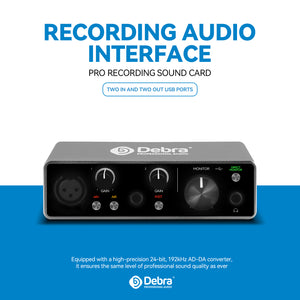 D Debra USB Audio Interface 24 BIT/192 KHZ with XLR, Phantom Power, Direct Monitoring,  Sound Card for PC Recording, Streaming, Guitarist, Vocalist and Podcasting