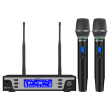 Load image into Gallery viewer, D Debra Audio UL-200H Pro UHF 2-Channel Wireless Microphone System with Metal Handheld Mics Receiver, 7-Color Breathing Indicator Light, Ideal for Karaoke Church Party Wedding
