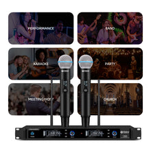 Load image into Gallery viewer, D Debra Audio T-M20 Wireless Microphone System - Pro UHF Automatic Search Dual Channel Wireless Mics Set with 490ft Range and 2 Cordless Dynamic Handheld Mics for Singing, Karaoke, Church, Party, and Stage
