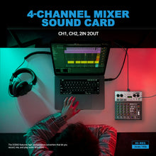 Load image into Gallery viewer, D Debra Pro Audio Mixer DG04S, 4-Channel Sound Board Mixing Console With USB 99 DSP Digital Effects Mic Preamps for PC Smartphone Studio Recording Webcast
