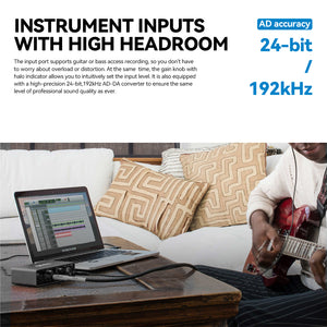 D Debra USB Audio Interface 24 BIT/192 KHZ with XLR, Phantom Power, Direct Monitoring,  Sound Card for PC Recording, Streaming, Guitarist, Vocalist and Podcasting
