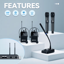 Load image into Gallery viewer, D Debra Audio Wireless Microphone System Pro DU4004/DU8008 UHF&nbsp;Wireless Handheld Gooseneck Lavalier Headset Mics, Adjustable Frequency 260FT Range, Ideal for Meeting Church Speech Party
