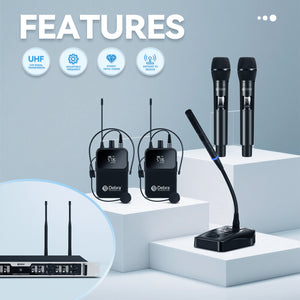 D Debra Audio Wireless Microphone System Pro DU4004/DU8008 UHF&nbsp;Wireless Handheld Gooseneck Lavalier Headset Mics, Adjustable Frequency 260FT Range, Ideal for Meeting Church Speech Party