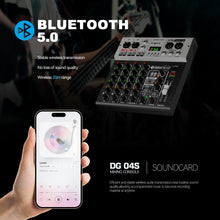 Load image into Gallery viewer, D Debra Pro Audio Mixer DG04S, 4-Channel Sound Board Mixing Console With USB 99 DSP Digital Effects Mic Preamps for PC Smartphone Studio Recording Webcast

