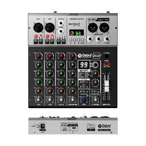 D Debra Pro Audio Mixer DG04S, 4-Channel Sound Board Mixing Console With USB 99 DSP Digital Effects Mic Preamps for PC Smartphone Studio Recording Webcast