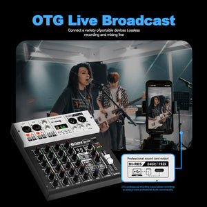 D Debra Pro Audio Mixer DG04S, 4-Channel Sound Board Mixing Console With USB 99 DSP Digital Effects Mic Preamps for PC Smartphone Studio Recording Webcast
