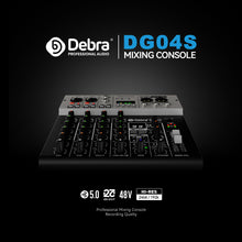 Load image into Gallery viewer, D Debra Pro Audio Mixer DG04S, 4-Channel Sound Board Mixing Console With USB 99 DSP Digital Effects Mic Preamps for PC Smartphone Studio Recording Webcast
