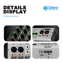 Load image into Gallery viewer, D Debra Pro Audio Mixer DG04S, 4-Channel Sound Board Mixing Console With USB 99 DSP Digital Effects Mic Preamps for PC Smartphone Studio Recording Webcast
