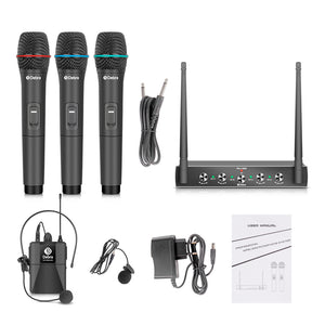 D Debra Audio AU400 Pro UHF 4 Channel Wireless Microphone System With Cordless Mics