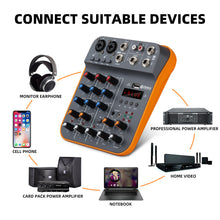 Laden Sie das Bild in den Galerie-Viewer, D Debra Audio D4M Audio Mixer, 4-Channel Portable DJ Mixer Console with MP3 USB Bluetooth, 48V Phantom Power, Mini Sound Mixing Board for Live, Wedding, Party, Recording Broadcast
