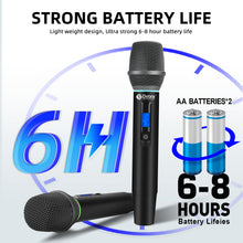 Load image into Gallery viewer, D Debra Audio UL-200H Pro UHF 2-Channel Wireless Microphone System with Metal Handheld Mics Receiver, 7-Color Breathing Indicator Light, Ideal for Karaoke Church Party Wedding
