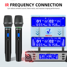 Load image into Gallery viewer, D Debra Audio UL-200H Pro UHF 2-Channel Wireless Microphone System with Metal Handheld Mics Receiver, 7-Color Breathing Indicator Light, Ideal for Karaoke Church Party Wedding
