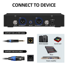 Load image into Gallery viewer, D Debra Audio UL-200H Pro UHF 2-Channel Wireless Microphone System with Metal Handheld Mics Receiver, 7-Color Breathing Indicator Light, Ideal for Karaoke Church Party Wedding
