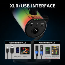 Load image into Gallery viewer, D Debra Audio DLB-77 USB/XLR Dynamic Condenser Microphone with RGB Lighting - Cardioid Gaming Mic, Touch Controls, 192kHz/24bit HD Audio for Streaming, Podcast &amp; Recording
