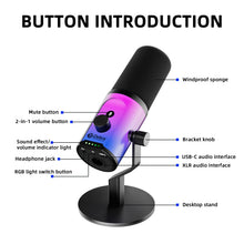 Load image into Gallery viewer, D Debra Audio DLB-77 USB/XLR Dynamic Condenser Microphone with RGB Lighting - Cardioid Gaming Mic, Touch Controls, 192kHz/24bit HD Audio for Streaming, Podcast &amp; Recording
