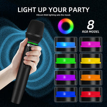 Laden Sie das Bild in den Galerie-Viewer, D Debra Audio WL200S 2.4G Wireless Microphone Set with Dynamic RGB Lighting, 2 Handheld Mics, 50m Range, 99 Anti-Interference Channels, Heart-Shaped Pickup for Home Karaoke &amp; Parties
