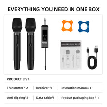 Laden Sie das Bild in den Galerie-Viewer, D Debra Audio WL200S 2.4G Wireless Microphone Set with Dynamic RGB Lighting, 2 Handheld Mics, 50m Range, 99 Anti-Interference Channels, Heart-Shaped Pickup for Home Karaoke &amp; Parties
