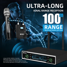 Cargar imagen en el visor de la galería, D Debra Audio R202 Pro 2x100 Channels UHF Wireless  Microphone System with Cordless Handheld Lavalier Headset Mics, DSP PLL Anti-Interference, Ideal for Karaoke Church Party
