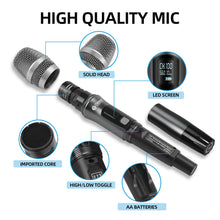 Cargar imagen en el visor de la galería, D Debra Audio R202 Pro 2x100 Channels UHF Wireless  Microphone System with Cordless Handheld Lavalier Headset Mics, DSP PLL Anti-Interference, Ideal for Karaoke Church Party
