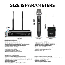 Cargar imagen en el visor de la galería, D Debra Audio R202 Pro 2x100 Channels UHF Wireless  Microphone System with Cordless Handheld Lavalier Headset Mics, DSP PLL Anti-Interference, Ideal for Karaoke Church Party
