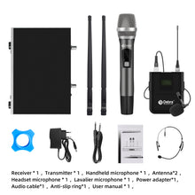 Cargar imagen en el visor de la galería, D Debra Audio R202 Pro 2x100 Channels UHF Wireless  Microphone System with Cordless Handheld Lavalier Headset Mics, DSP PLL Anti-Interference, Ideal for Karaoke Church Party
