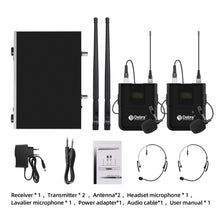 Cargar imagen en el visor de la galería, D Debra Audio R202 Pro 2x100 Channels UHF Wireless  Microphone System with Cordless Handheld Lavalier Headset Mics, DSP PLL Anti-Interference, Ideal for Karaoke Church Party
