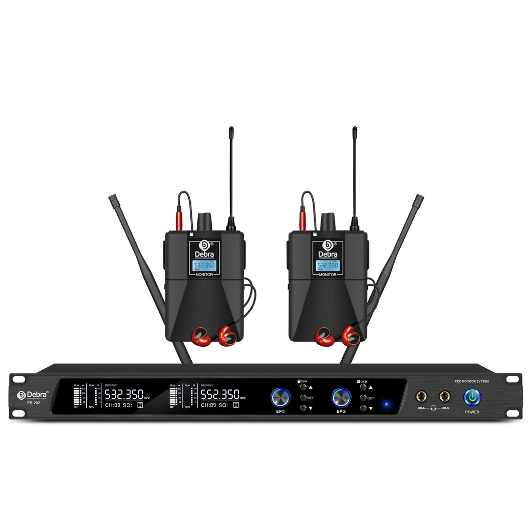 D Debra Audio PRO Mono ER-202 UHF Dual Channel Wireless in Ear Monitor System with Monitoring Type for Stage, Receiver, Studio, Guitar, Band Performance