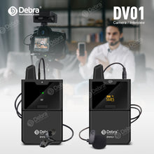 Load image into Gallery viewer, Debra Audio DV-01/02 UHF Wireless Microphone System with Lavalier Mic 30 Selectable Channels 50m Range for DSLR Camera Phone Live Recording
