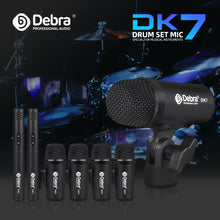 Load image into Gallery viewer, D Debra DK7 Pro 7-Piece Wired Drum Microphone Kit for Performing and Recording Drummers, Includes Mics, Mic Clip with Options for Kick Drums, Snare, Rack/Floor Toms, Congas and Cymbals
