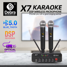 Load image into Gallery viewer, D Debra PRO X7 UHF Wireless Microphone System with Dual Handheld Mic Have Optical, Coaxial Input, Compatible with Active Speaker, TV, for Home Karaoke
